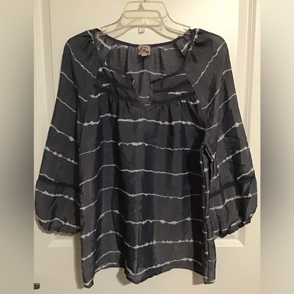 Como Vintage Charcoal Striped Blouse Size L